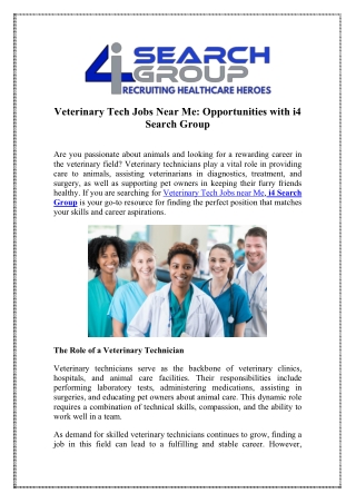 Veterinary Tech Jobs Near Me - i4 Search Group