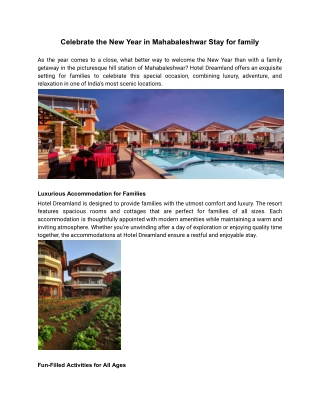 Celebrate the New Year in Mahabaleshwar Stay for family