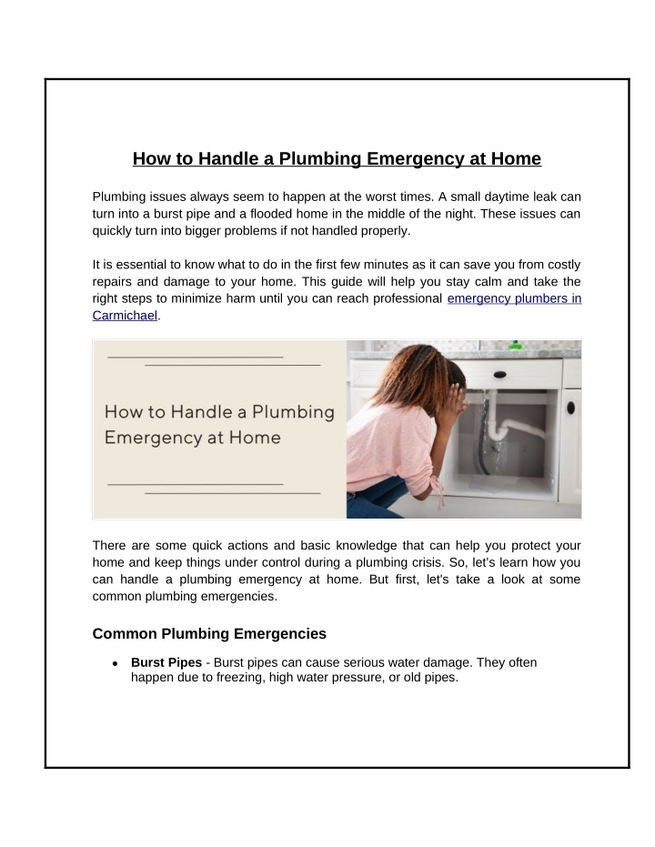 how to handle a plumbing emergency at home