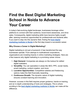Find the Best Digital Marketing School in Noida to Advance Your Career