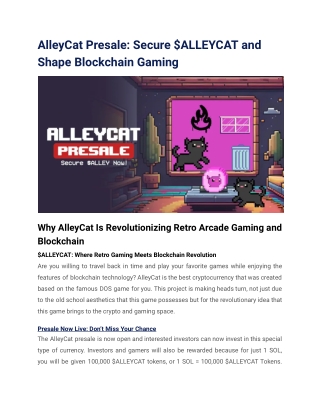 AlleyCat Presale Secure ALLEYCAT and Shape Blockchain Gaming