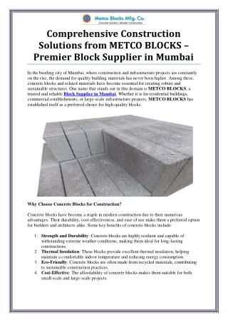 Block Supplier in Mumbai - METCO BLOCKS