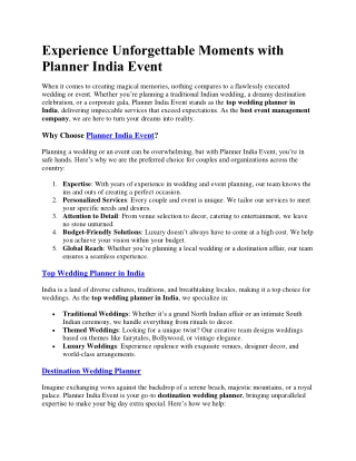 experience unforgettable moments with planner
