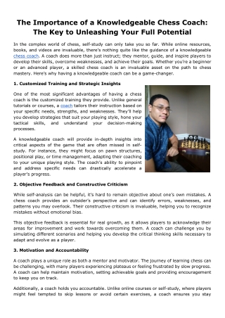 The Importance of a Knowledgeable Chess Coach