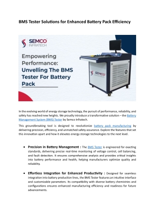 BMS Tester Solutions for Enhanced Battery Pack Efficiency