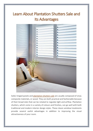 Learn About Plantation Shutters Sale and Its Advantages