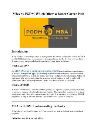 MBA vs PGDM Which Offers a Better Career Path