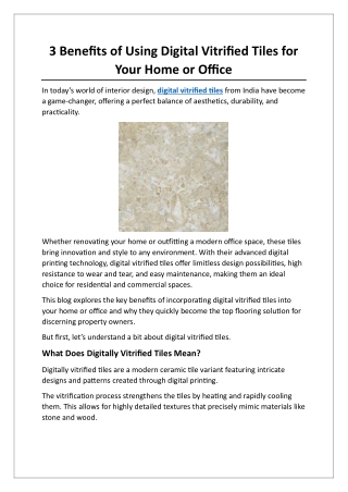 3 Benefits of Using Digital Vitrified Tiles for Your Home or Office