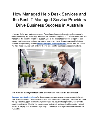 How Managed Help Desk Services and the Best IT Managed Service Providers Drive Business Success in Australia