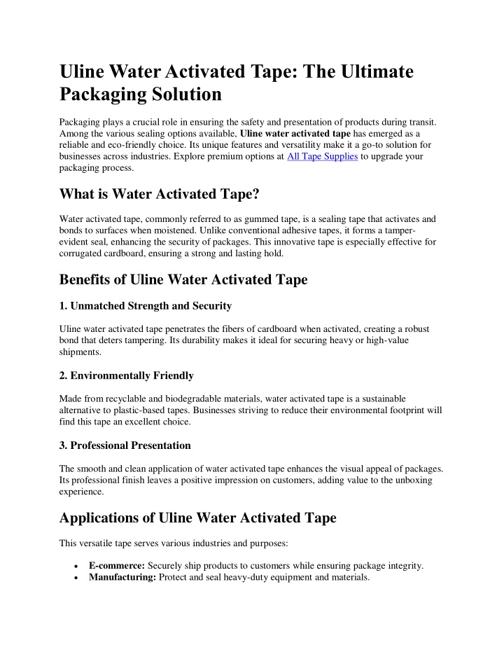 uline water activated tape the ultimate packaging