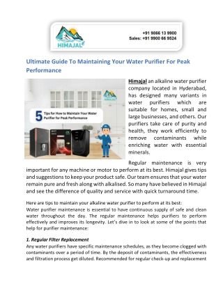 Ultimate Guide to Maintaining Your Water Purifier for Peak Performance - Himajal