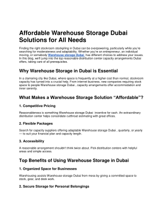 Affordable Warehouse Storage Dubai Solutions for All Needs