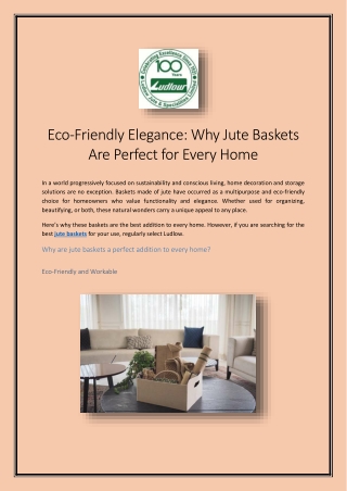 Eco-Friendly Elegance Why Jute Baskets Are Perfect for Every Home