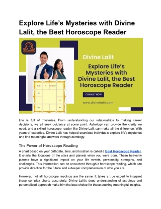 Explore Life’s Mysteries with Divine Lalit, the Best Horoscope Reader
