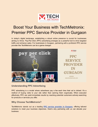 TechMetronix: Your Trusted PPC Service Provider in Gurgaon