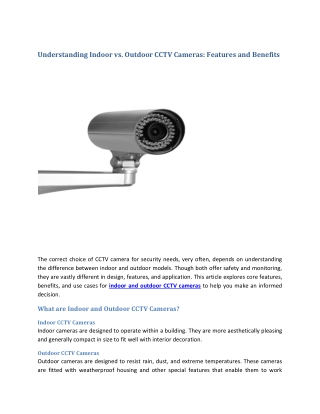 Understanding Indoor vs Outdoor CCTV Cameras Features and Benefits
