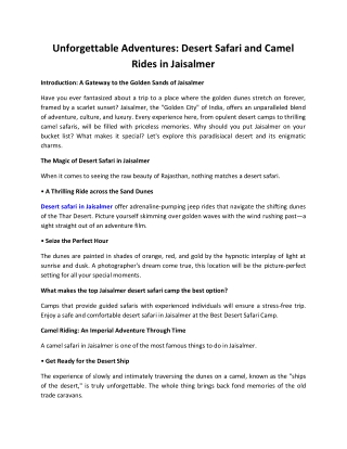Jaisalmer Desert Safari  - Best Desert Safari Camp Jaisalmer