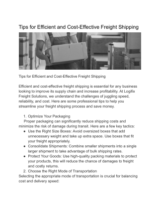 Tips for Efficient and Cost-Effective Freight Shipping