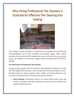 Why Hiring Professional Tile Cleaners is Essential for Effective Tile Cleaning and Sealing