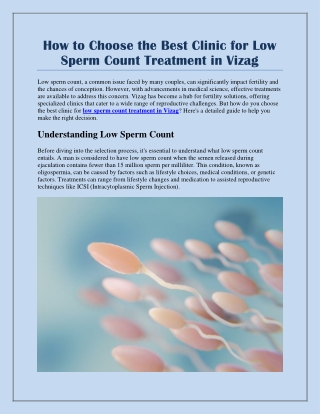 How to Choose the Best Clinic for Low Sperm Count Treatment in Vizag