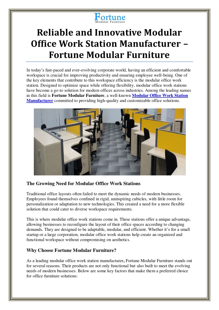 reliable and innovative modular office work