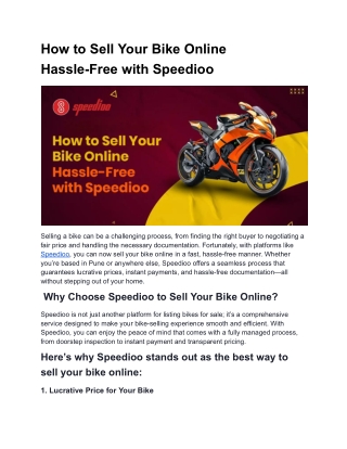 how to sell your bike Online Hassle- Free With Speedioo