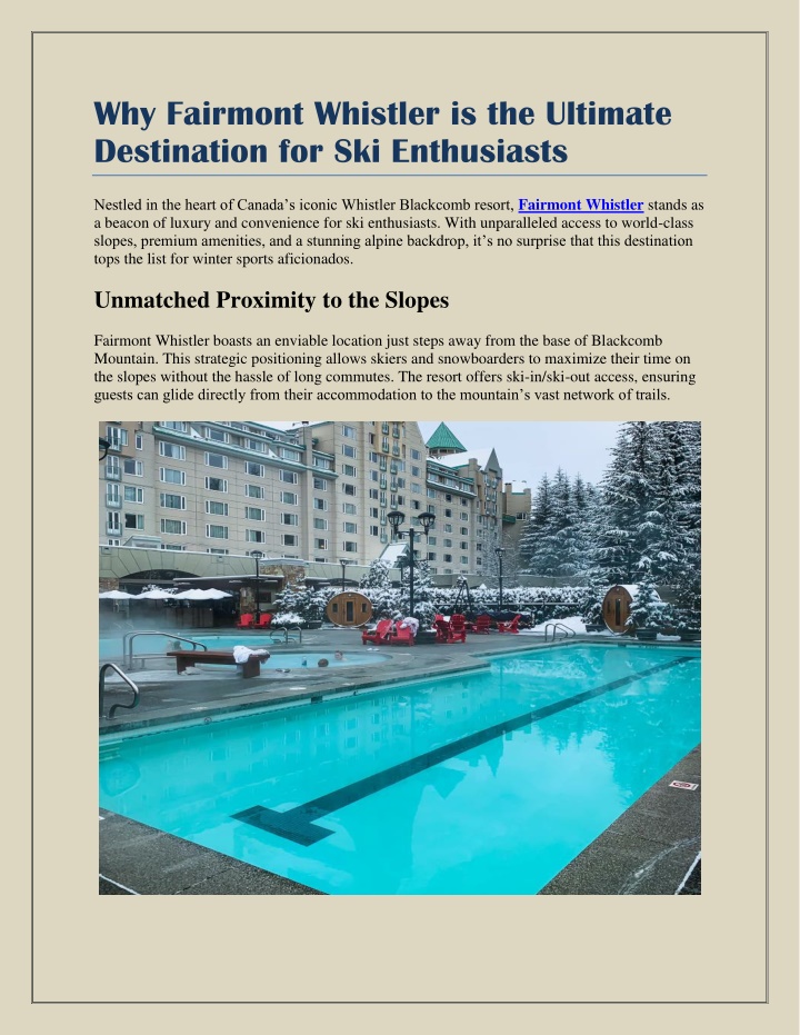 why fairmont whistler is the ultimate destination