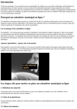 “La mise en place d'un calendrier municipal en ligne”