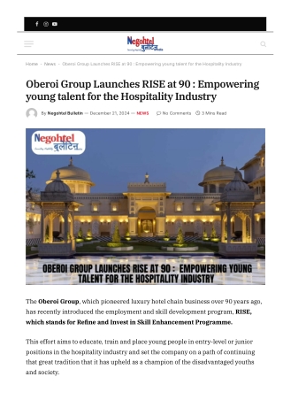 Oberoi Group Launches RISE at 90  Empowering young talent for the Hospitality Industry