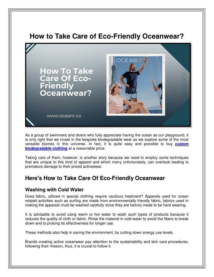 how to take care of eco friendly oceanwear