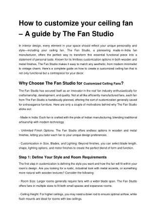 How to customize your ceiling fan – A guide by The Fan Studio