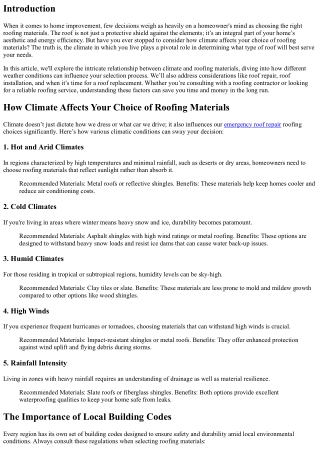 “How Climate Affects Your Choice of Roofing Materials”