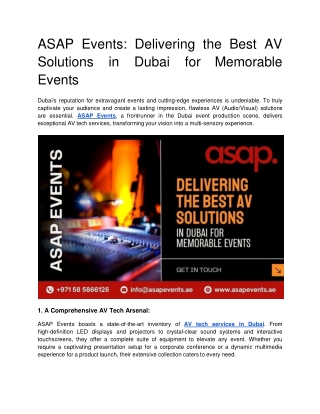 ASAP Events_ Delivering the Best AV Solutions in Dubai for Memorable Events
