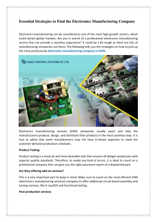 Essential Strategies to Find the Electronics Manufacturing Company