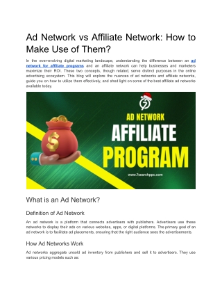 ad network vs affiliate network how to make