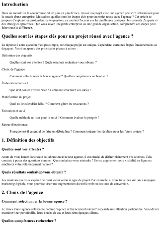 Quelles sont les étapes clés pour un projet réussi avec l'agence ?