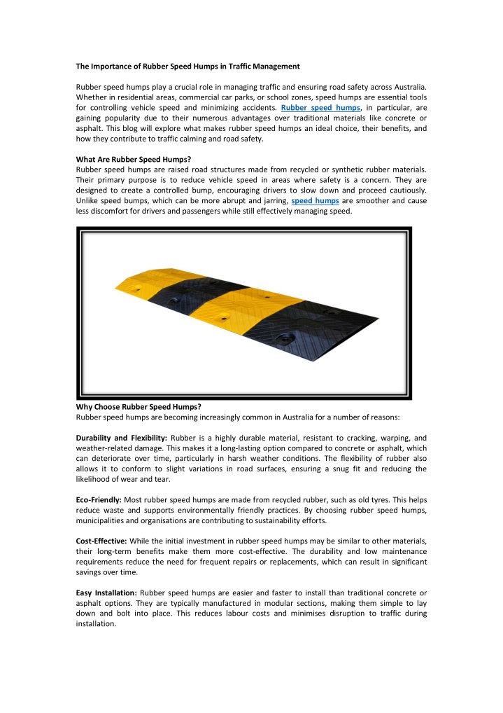 Ppt - The Importance Of Rubber Speed Humps In Traffic Management 