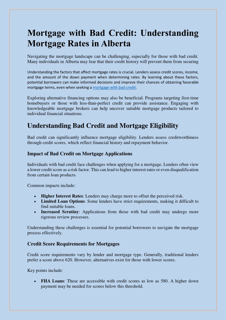 mortgage with bad credit understanding mortgage