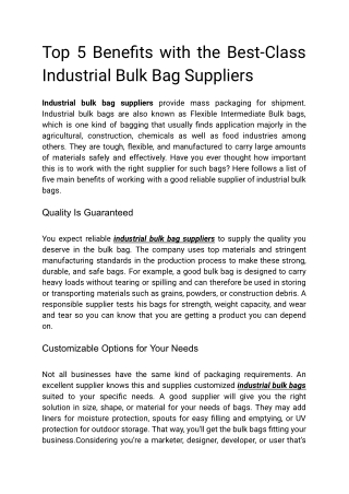 Top 5 Benefits with the Best-Class Industrial Bulk Bag Suppliers