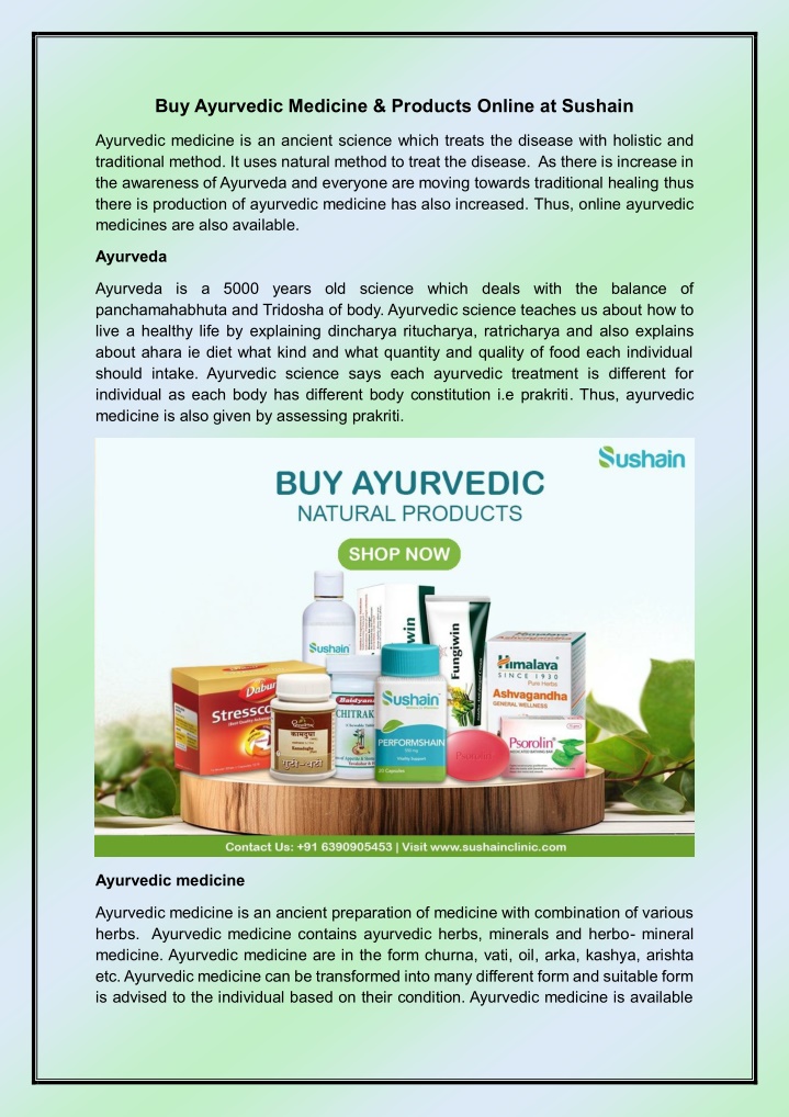 buy ayurvedic medicine products online at sushain