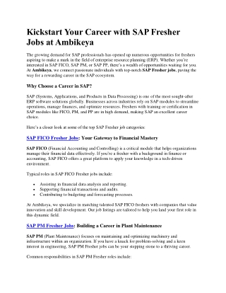 kickstart your career with sap fresher jobs