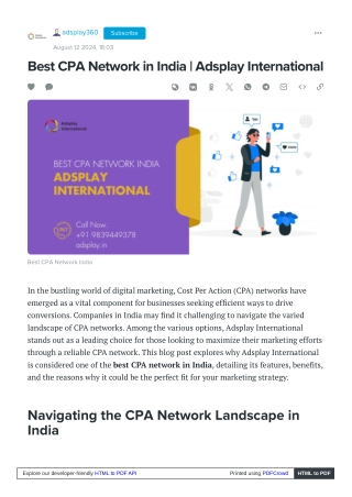 Best CPA Network in India  Adsplay International