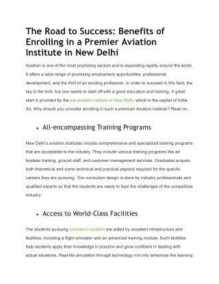 The Road to Success_ Benefits of Enrolling in a Premier Aviation Institute in New Delhi