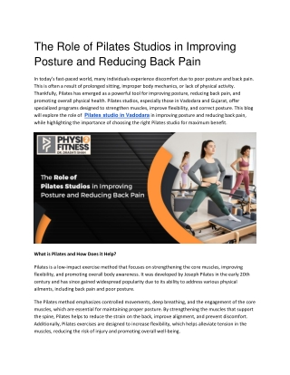 Role of Pilates Studios in Improving Posture and Reducing Back Pain