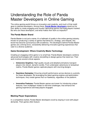 understanding the role of panda master developers