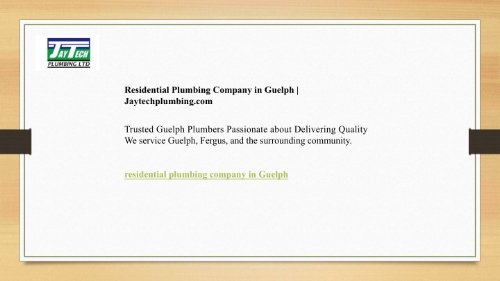 residential plumbing company in guelph