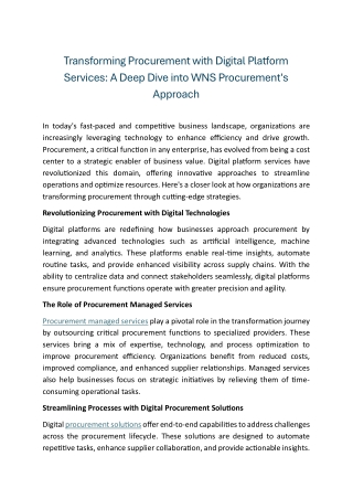 Transforming Procurement with Digital Platform Services A Deep Dive into WNS Procurement's Approach
