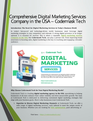 Comprehensive Digital Marketing Services Company in the USA – Codermask Tech
