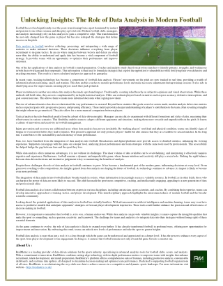 Unlocking Insights  The Role of Data Analysis in Modern Football