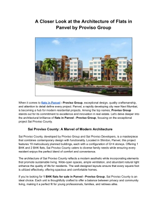 A Closer Look at the Architecture of Flats in Panvel by Proviso Group